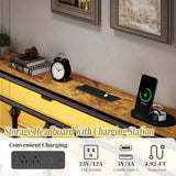 Full Bed Frame with Charging Station & LED Lights, Noise Free Metal Platform Full Size Bed Frames with Victorian Headboard and S - Omega Lifestyles