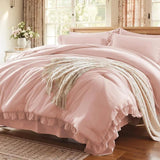 Full Comforter Set 7 Piece, Pink Bed in a Bag with Shams, All Season Ruffle Shabby Chic Bedding Sets with 1 Comforter, 2 Pillow - Omega Lifestyles
