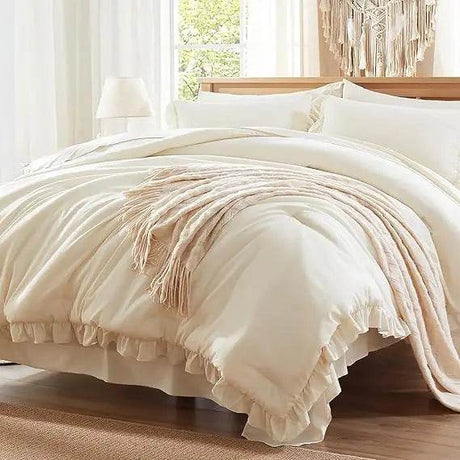 Full Comforter Set 7 Piece, Pink Bed in a Bag with Shams, All Season Ruffle Shabby Chic Bedding Sets with 1 Comforter, 2 Pillow - Omega Lifestyles