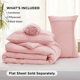 Full Comforter Set with Sheet - 4 Pieces Soft Light Pink Bedding, Grid Pinch Pleat, All Season Lightweight Fluffy Bed Set with - Omega Lifestyles