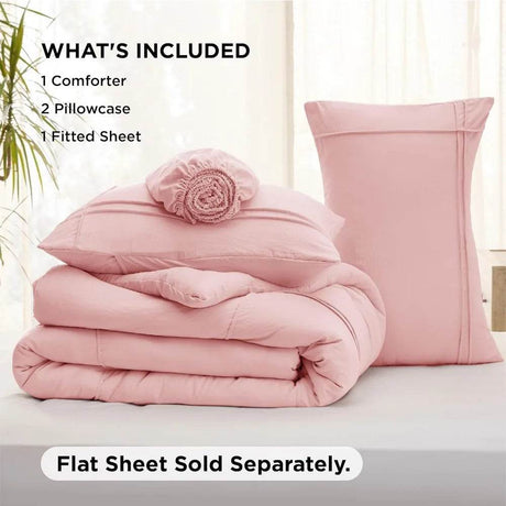 Full Comforter Set with Sheet - 4 Pieces Soft Light Pink Bedding, Grid Pinch Pleat, All Season Lightweight Fluffy Bed Set with - Omega Lifestyles