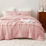 Full Comforter Set with Sheet - 4 Pieces Soft Light Pink Bedding, Grid Pinch Pleat, All Season Lightweight Fluffy Bed Set with - Omega Lifestyles