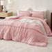 Full Comforter Set with Sheet - 4 Pieces Soft Light Pink Bedding, Grid Pinch Pleat, All Season Lightweight Fluffy Bed Set with - Omega Lifestyles