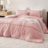 Full Comforter Set with Sheet - 4 Pieces Soft Light Pink Bedding, Grid Pinch Pleat, All Season Lightweight Fluffy Bed Set with - Omega Lifestyles