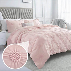 Full/Queen Baby Pink Rose Blush Comforter Set - Ruched 3D Floral Pintuck Bedding Set - 3 Pieces Bed Linen, 1 Comforter - Omega Lifestyles