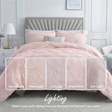 Full/Queen Baby Pink Rose Blush Comforter Set - Ruched 3D Floral Pintuck Bedding Set - 3 Pieces Bed Linen, 1 Comforter - Sleep Galleria