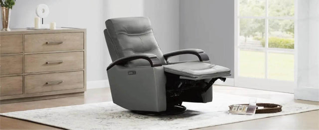Genuine Leather Power Swivel Glider Rocker Recliner, Adjustable Power Headrest, Wooden Armrest, Certified Recliner Chair Sofa - Omega Lifestyles