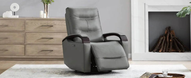 Genuine Leather Power Swivel Glider Rocker Recliner, Adjustable Power Headrest, Wooden Armrest, Certified Recliner Chair Sofa - Omega Lifestyles
