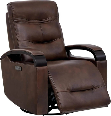 Genuine Leather Power Swivel Glider Rocker Recliner, Adjustable Power Headrest, Wooden Armrest, Certified Recliner Chair Sofa - Omega Lifestyles
