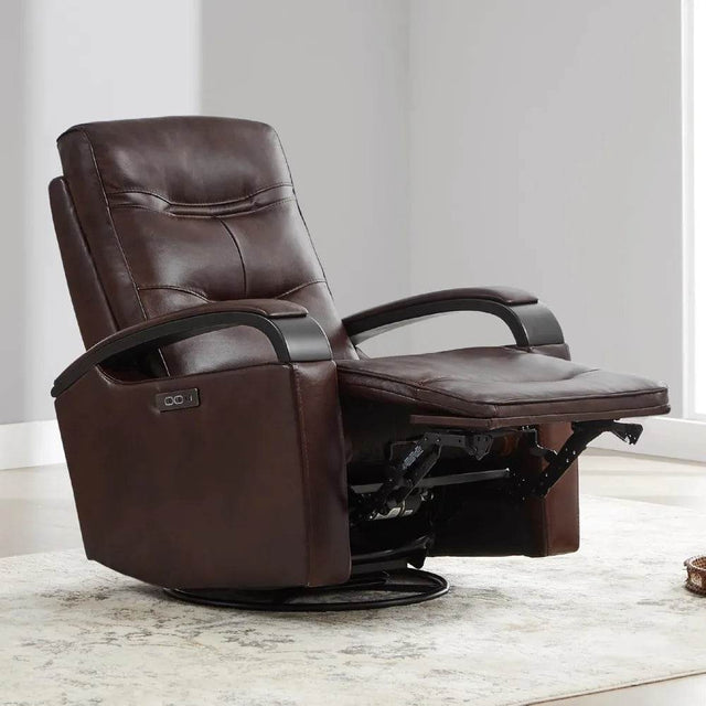Genuine Leather Power Swivel Glider Rocker Recliner, Adjustable Power Headrest, Wooden Armrest, Certified Recliner Chair Sofa - Omega Lifestyles