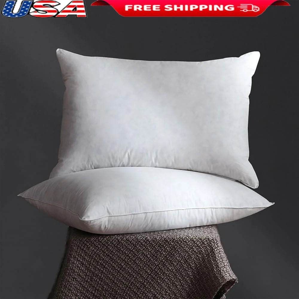 Goose Down Feather Pillow Set of 2 Queen Size Soft Breathable Bed Pillows 100% Down-Proof Cotton Cover Comfortable Sleep - Omega Lifestyles