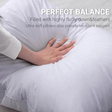 Goose Down Feather Pillow Set of 2 Queen Size Soft Breathable Bed Pillows 100% Down-Proof Cotton Cover Comfortable Sleep - Omega Lifestyles