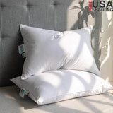 Goose Feather Down Pillows Queen Size Set of 2 Soft Medium Support Hotel Quality 600TC Cotton Cover Hypoallergenic Sleep Comfort - Omega Lifestyles