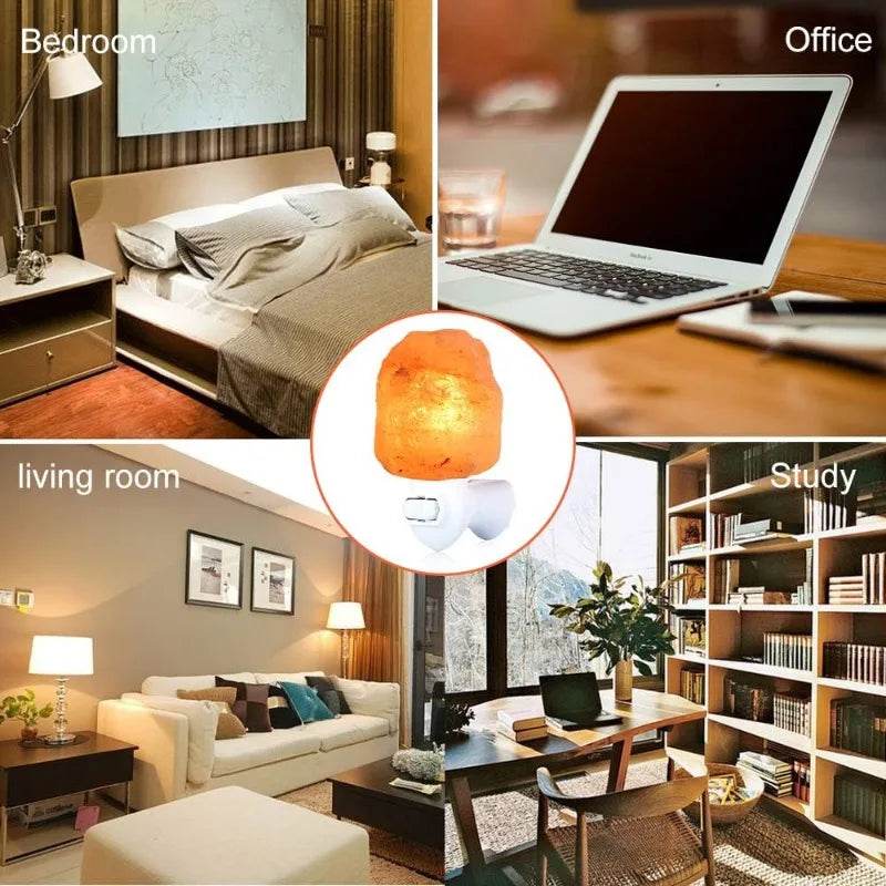 Himalayan Salt Lamp Night Light Plug in, Certificated 360 Degree Rotatable Wall Plug with Extra 2 Replacement Bulbs Bathroom Bed - Omega Lifestyles