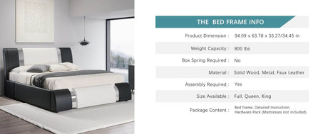 HOOMIC Modern Faux Leather Bed Frame with Iron Pieces Decor, Low Profile Platform Bed with Height-Adjustable Headboard - Sleep Galleria