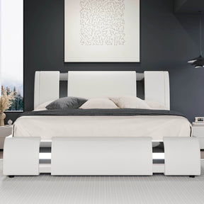 HOOMIC Modern Faux Leather Bed Frame with Iron Pieces Decor, Low Profile Platform Bed with Height-Adjustable Headboard - Omega Lifestyles
