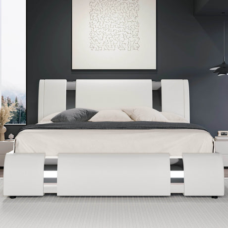 HOOMIC Modern Faux Leather Bed Frame with Iron Pieces Decor, Low Profile Platform Bed with Height-Adjustable Headboard - Sleep Galleria