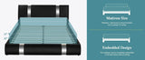 HOOMIC Modern Faux Leather Bed Frame with Iron Pieces Decor, Low Profile Platform Bed with Height-Adjustable Headboard - Sleep Galleria
