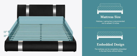 HOOMIC Modern Faux Leather Bed Frame with Iron Pieces Decor, Low Profile Platform Bed with Height-Adjustable Headboard - Sleep Galleria