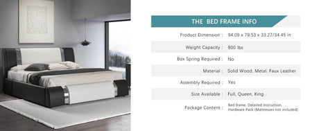 HOOMIC Modern Faux Leather Bed Frame with Iron Pieces Decor, Low Profile Platform Bed with Height-Adjustable Headboard - Sleep Galleria