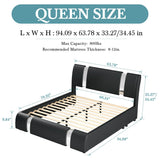 HOOMIC Modern Faux Leather Bed Frame with Iron Pieces Decor, Low Profile Platform Bed with Height-Adjustable Headboard - Sleep Galleria