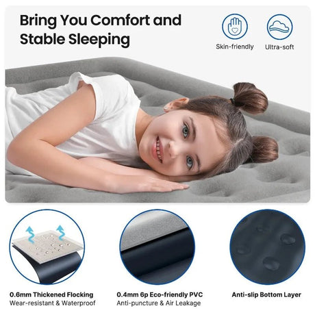 iDOO Air Mattress, Inflatable Airbed with Built - in Pump for Guest Home Camping Travel, 550lb Max, (Twin Size 18") - Sleep Galleria - Sleep Galleria