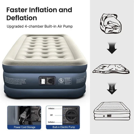 iDOO Air Mattress, Inflatable Airbed with Built - in Pump for Guest Home Camping Travel, 550lb Max, (Twin Size 18") - Sleep Galleria - Sleep Galleria