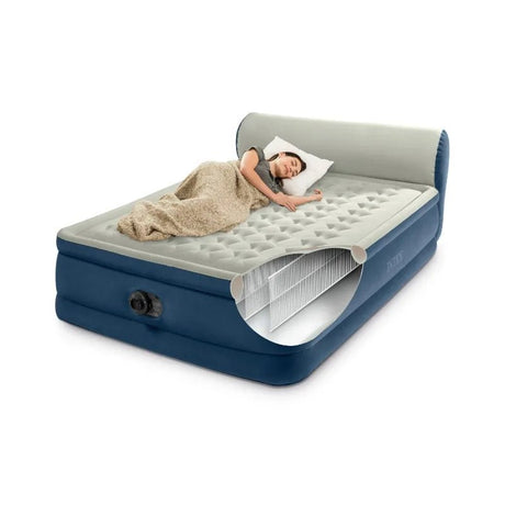 Intex Headboard 18" Queen Dura - Beam Deluxe Raised Air Bed Mattress with Built - in Pump - Sleep Galleria - Sleep Galleria