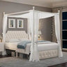 Keyluv Full Upholstered Canopy Bed Frame with 2 Drawers and Button Tufted Headboard, Metal Platform Bed with 4 Removable Posts, - Omega Lifestyles