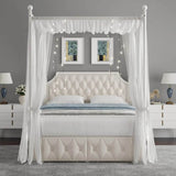 Keyluv Full Upholstered Canopy Bed Frame with 2 Drawers and Button Tufted Headboard, Metal Platform Bed with 4 Removable Posts, - Omega Lifestyles