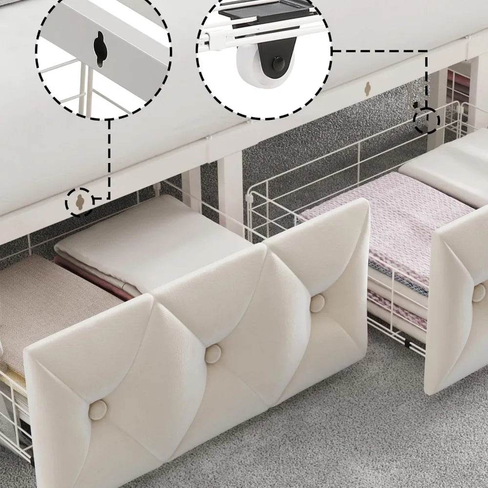 Keyluv Full Upholstered Canopy Bed Frame with 2 Drawers and Button Tufted Headboard, Metal Platform Bed with 4 Removable Posts, - Omega Lifestyles