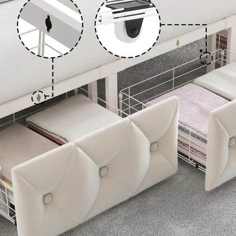 Keyluv Full Upholstered Canopy Bed Frame with 2 Drawers and Button Tufted Headboard, Metal Platform Bed with 4 Removable Posts, - Omega Lifestyles