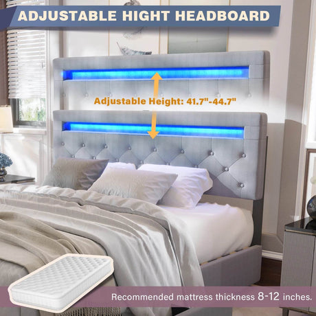 King/Queen Size LED Bed Frame with 4 Drawers & 2 USB Charging Station, Modern Adjustable Upholstered Button Tufted Headboard - Sleep Galleria - Sleep Galleria