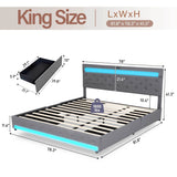 King/Queen Size LED Bed Frame with 4 Drawers & 2 USB Charging Station, Modern Adjustable Upholstered Button Tufted Headboard - Sleep Galleria - Sleep Galleria