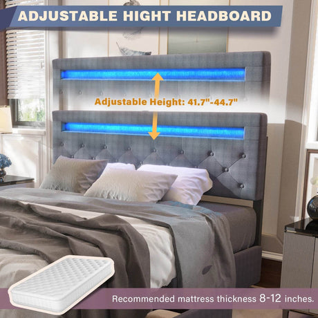 King/Queen Size LED Bed Frame with 4 Drawers & 2 USB Charging Station, Modern Adjustable Upholstered Button Tufted Headboard - Sleep Galleria - Sleep Galleria