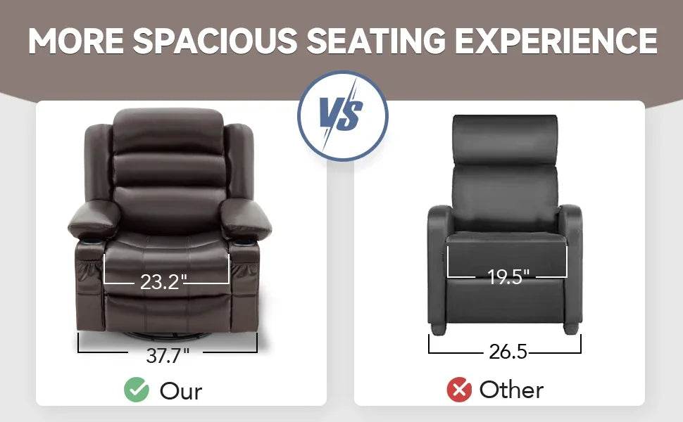 Lazy Boy Oversized Rocker Recliner Chair with Heat & Massage, 360 Swivel, Single Sofa Seat - Omega Lifestyles