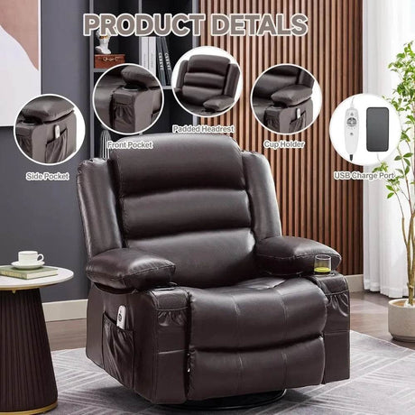 Lazy Boy Oversized Rocker Recliner Chair with Heat & Massage, 360 Swivel, Single Sofa Seat - Omega Lifestyles