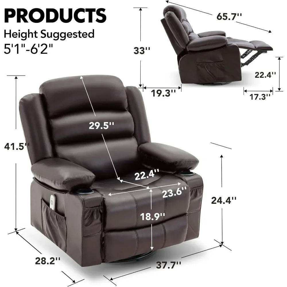 Lazy Boy Oversized Rocker Recliner Chair with Heat & Massage, 360 Swivel, Single Sofa Seat - Omega Lifestyles