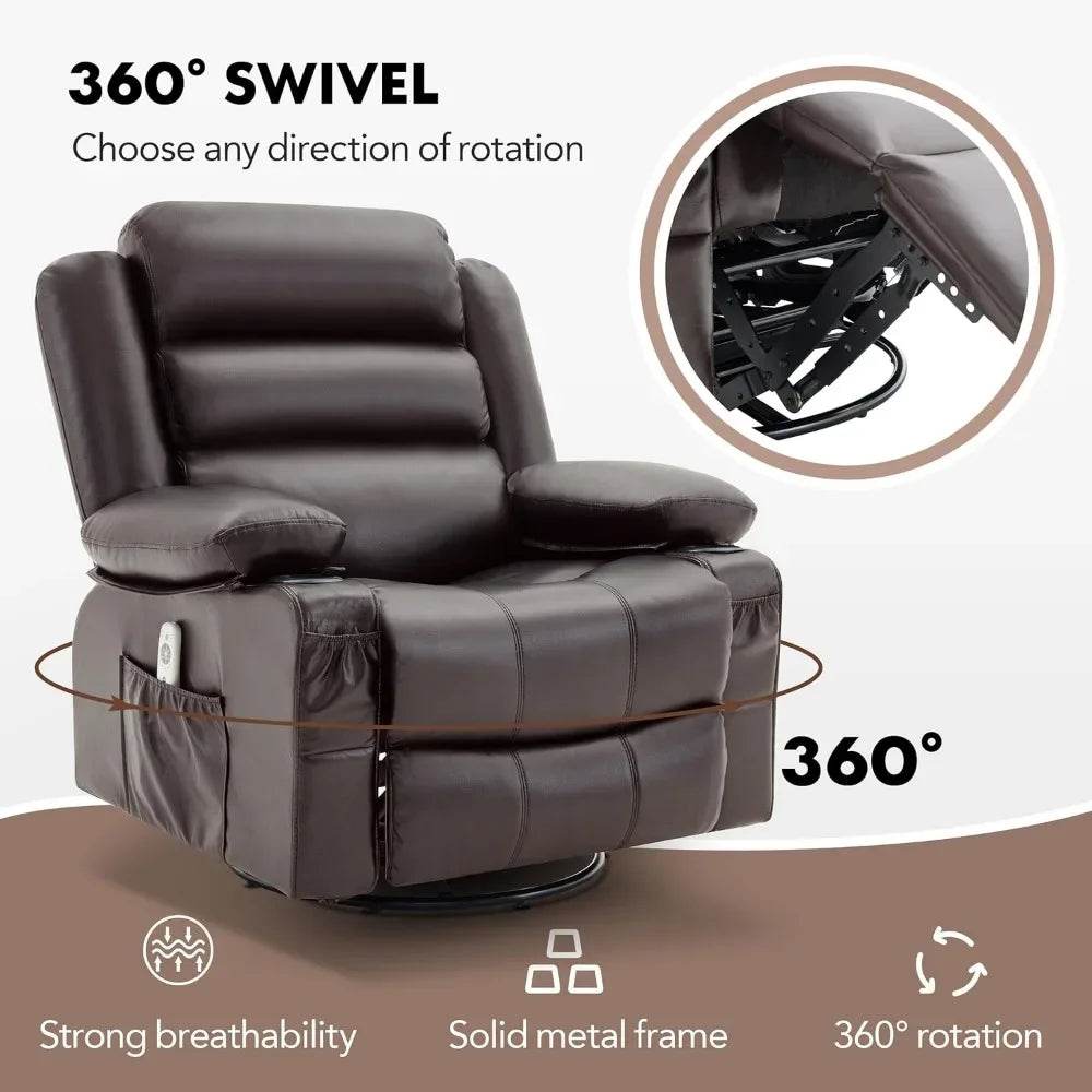 Lazy Boy Oversized Rocker Recliner Chair with Heat & Massage, 360 Swivel, Single Sofa Seat - Omega Lifestyles