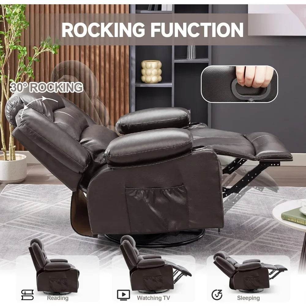 Lazy Boy Oversized Rocker Recliner Chair with Heat & Massage, 360 Swivel, Single Sofa Seat - Omega Lifestyles