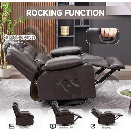 Lazy Boy Oversized Rocker Recliner Chair with Heat & Massage, 360 Swivel, Single Sofa Seat - Omega Lifestyles