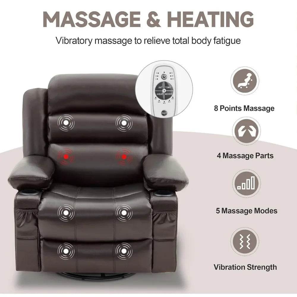 Lazy Boy Oversized Rocker Recliner Chair with Heat & Massage, 360 Swivel, Single Sofa Seat - Omega Lifestyles