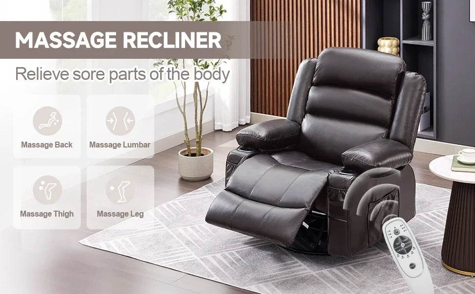 Lazy Boy Oversized Rocker Recliner Chair with Heat & Massage, 360 Swivel, Single Sofa Seat - Omega Lifestyles