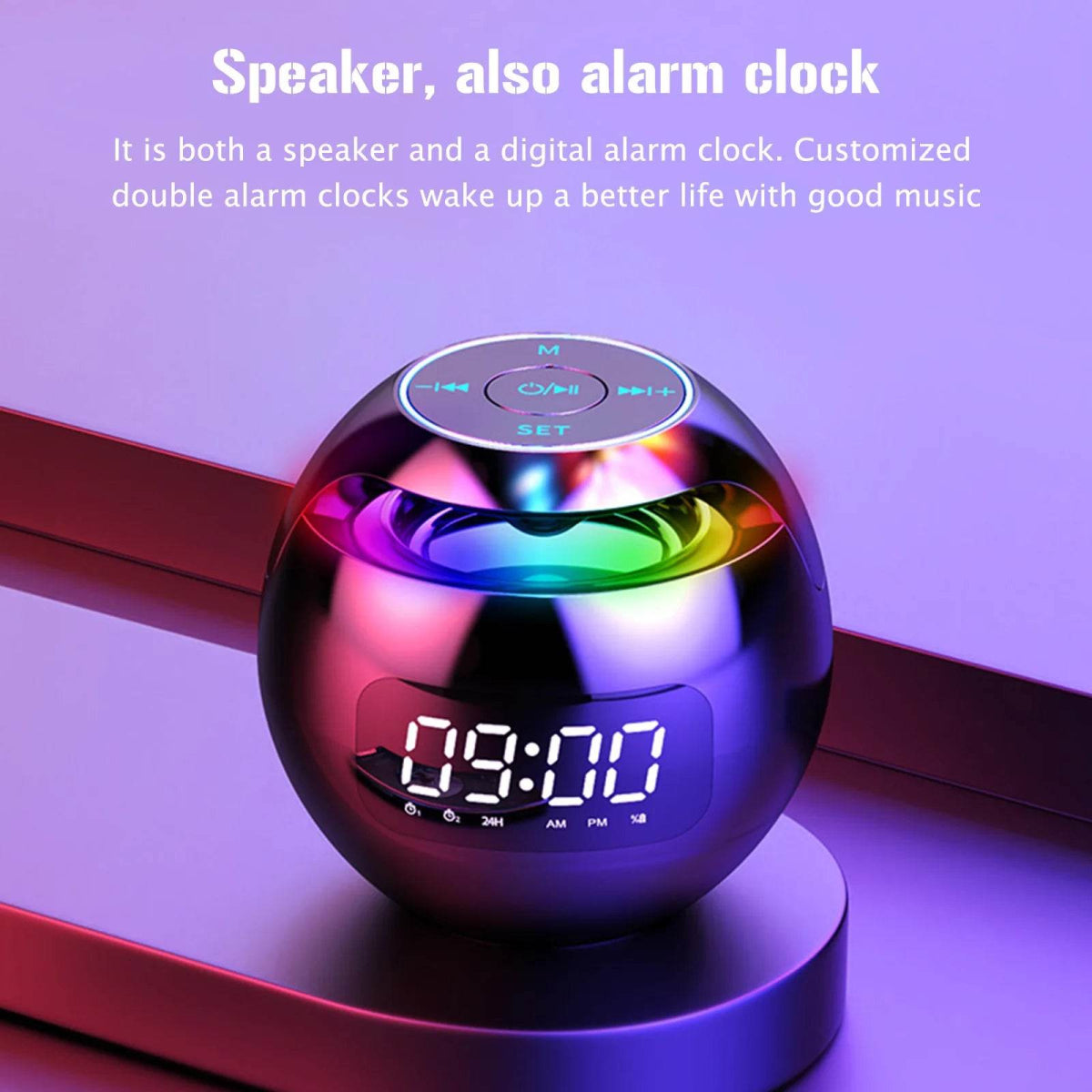 LED Digital Smart Alarm Clock Spherical Digital Clock 2000mAh LED Screen Desk Clocks Bluetooth 5.0 Speaker TF Card FM Radio - Omega Lifestyles