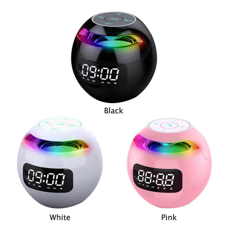 LED Digital Smart Alarm Clock Spherical Digital Clock 2000mAh LED Screen Desk Clocks Bluetooth 5.0 Speaker TF Card FM Radio - Omega Lifestyles
