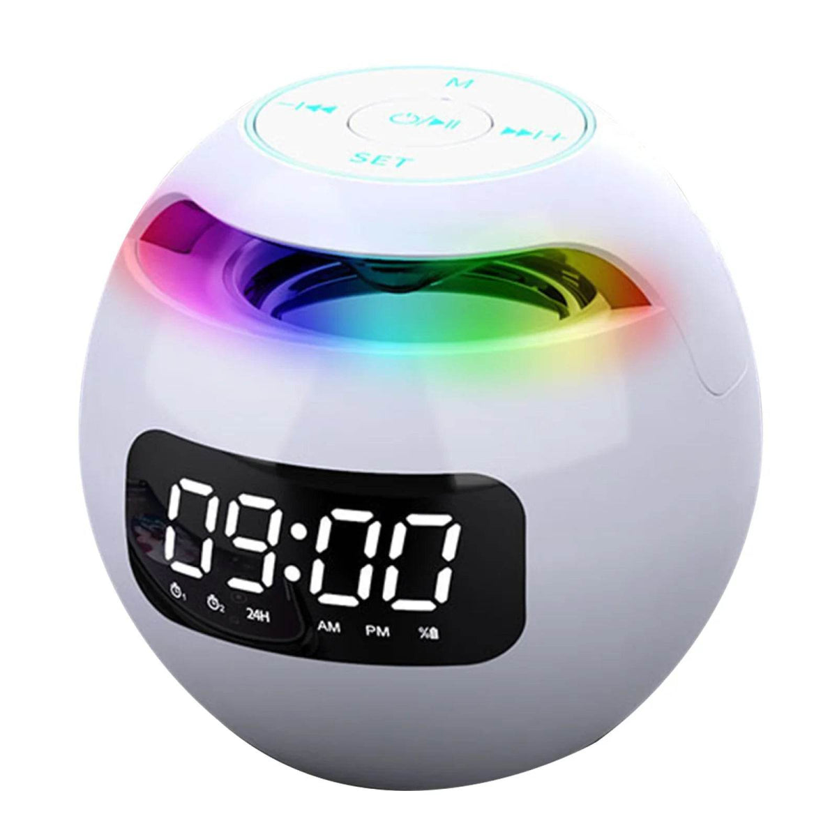 LED Digital Smart Alarm Clock Spherical Digital Clock 2000mAh LED Screen Desk Clocks Bluetooth 5.0 Speaker TF Card FM Radio - Omega Lifestyles