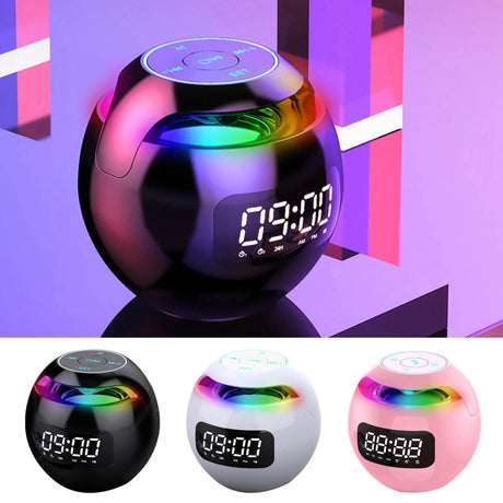 LED Digital Smart Alarm Clock Spherical Digital Clock 2000mAh LED Screen Desk Clocks Bluetooth 5.0 Speaker TF Card FM Radio - Omega Lifestyles