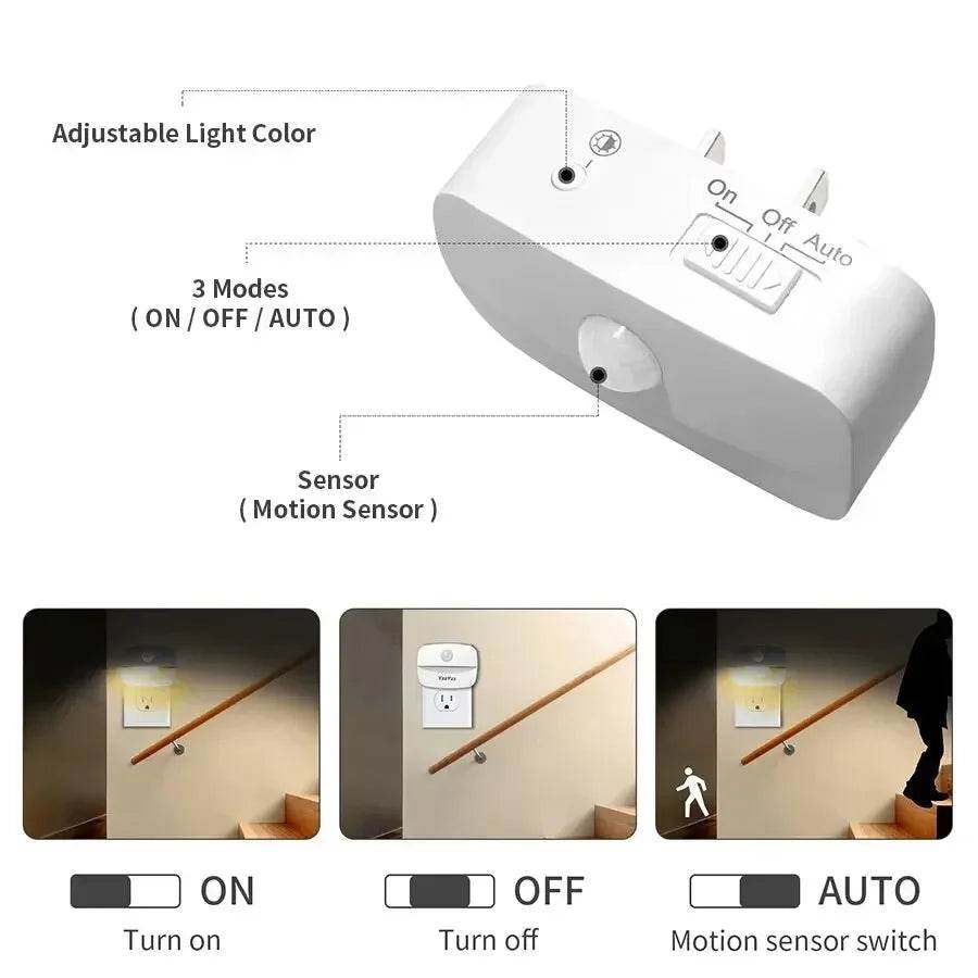 LED Night Light With Motion Sensor EU US Plug Lamps Wall Night Lamp Dimmable Bedroom Toilet Hallway Kitchen Kids Night Lights - Omega Lifestyles