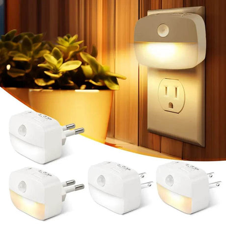 LED Night Light With Motion Sensor EU US Plug Lamps Wall Night Lamp Dimmable Bedroom Toilet Hallway Kitchen Kids Night Lights - Omega Lifestyles