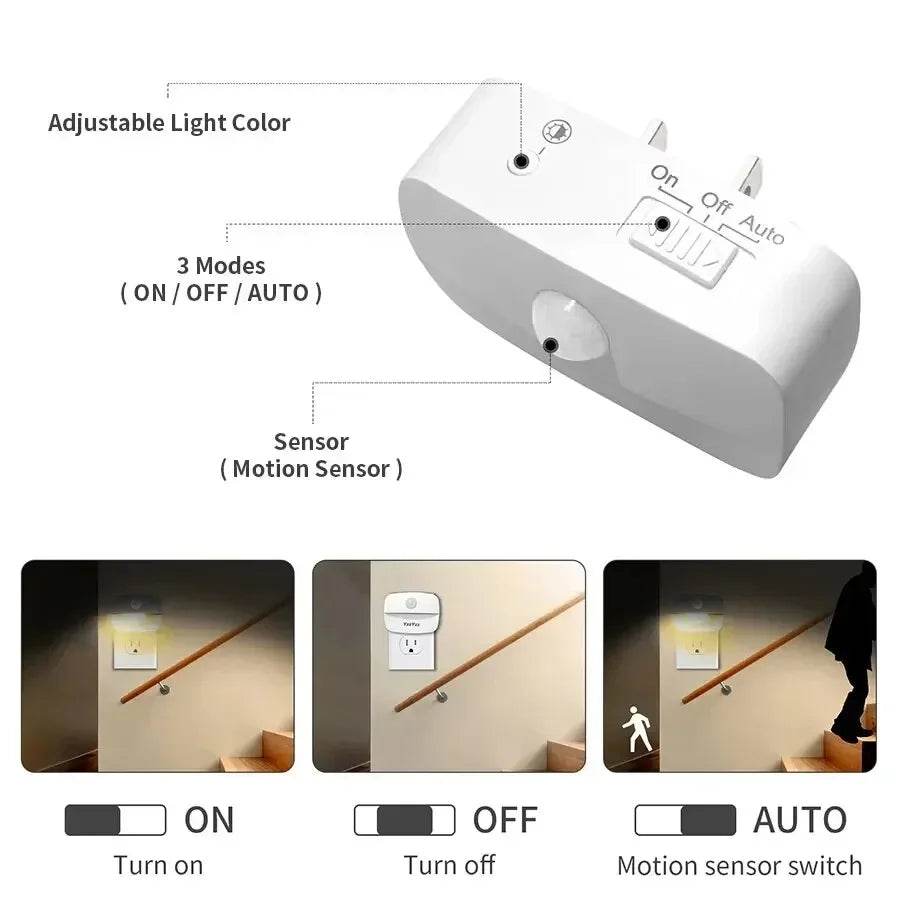 LED Night Light With Motion Sensor EU US Plug Lamps Wall Night Lamp Dimmable Bedroom Toilet Hallway Kitchen Kids Night Lights - Omega Lifestyles